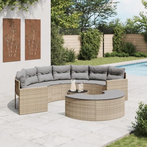 3-TLG. Garten-Sofagarnitur Halbrund Beige aus robustem Poly-Rattan, mit Glas-Couchtisch und Hocker für Terrasse, Balkon, und Garten 3-TLG. Garten-Sofagarnitur Halbrund Beige aus robustem Poly-Rattan, mit Glas-Couchtisch und Hocker für Terrasse, Balkon, und Garten von Teenpull