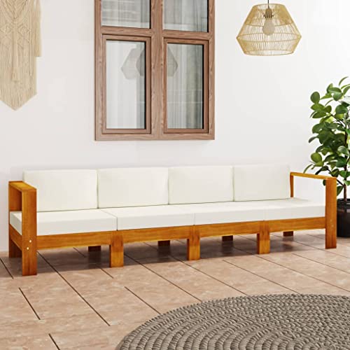 4-Sitzer-Gartensofa Massivholz Akazie Cremeweiß, Outdoor Lounge Set mit 10cm Polstern, Robustes Gartenmöbel für Terrasse, Balkon & Garten von Teenpull