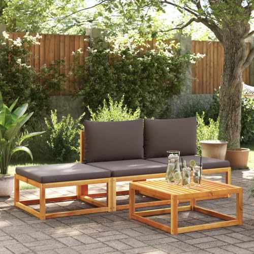4-TLG. Akazienholz Gartensofa-Set Grau mit Seilgeflecht-Rückenlehne, modulare Outdoor Lounge-Möbelgruppe für Terrasse & Balkon, inklusive bequemer Kissen 4-TLG. Akazienholz Gartensofa-Set Grau mit Seilgeflecht-Rückenlehne, modulare Outdoor Lounge-Möbelgruppe für Terrasse & Balkon, inklusive bequemer Kissen von Teenpull