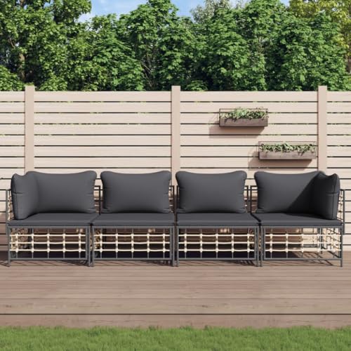 4-TLG. Garten-Lounge-Set Anthrazit Poly Rattan mit Kissen, modularer Outdoor Sofa Garnitur für Terrasse, Balkon & Garten, wetterfest & bequem von Teenpull