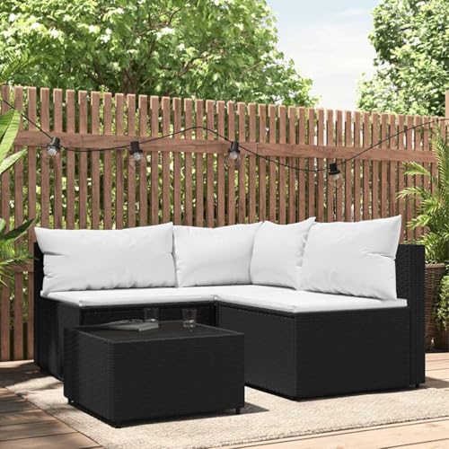 4-TLG. Garten-Lounge-Set Schwarz, Poly Rattan Außenbereich Sofa Garnitur mit bequemen Kissen, Glas-Couchtisch & robustem Stahlgestell für Terrasse, Balkon & Garten 4-TLG. Garten-Lounge-Set Schwarz, Poly Rattan Außenbereich Sofa Garnitur mit bequemen Kissen, Glas-Couchtisch & robustem Stahlgestell für Terrasse, Balkon & Garten von Teenpull