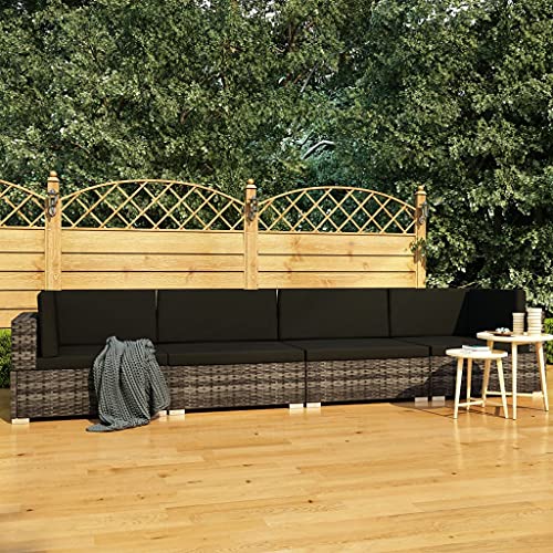 4-TLG. Gartensofa-Set mit Kissen Poly Rattan Grau für Terrasse und Garten, witterungsbeständig und komfortabel, inklusive Polster für entspannte Stunden im Freien von Teenpull