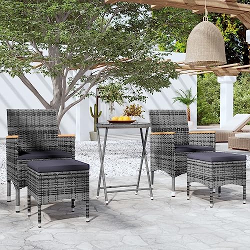 5-TLG. Garten-Bistro-Set, wetterfestes Poly Rattan mit Hartglas-Tischplatte, Grau, für Balkon und Terrasse, inklusive Stühle und Hocker, modernes Design 5-TLG. Garten-Bistro-Set, wetterfestes Poly Rattan mit Hartglas-Tischplatte, Grau, für Balkon und Terrasse, inklusive Stühle und Hocker, modernes Design von Teenpull