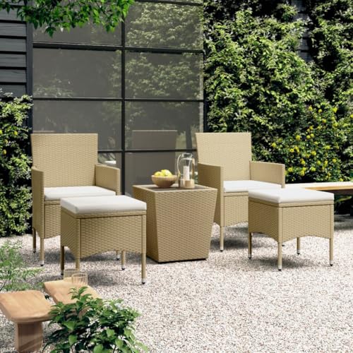 5-TLG. Garten-Bistro-Set aus robustem Poly Rattan und Hartglas in Beige – Inklusive 2 Stühle, 2 Hocker & Tisch für Balkon, Terrasse und Garten 5-TLG. Garten-Bistro-Set aus robustem Poly Rattan und Hartglas in Beige – Inklusive 2 Stühle, 2 Hocker & Tisch für Balkon, Terrasse und Garten von Teenpull