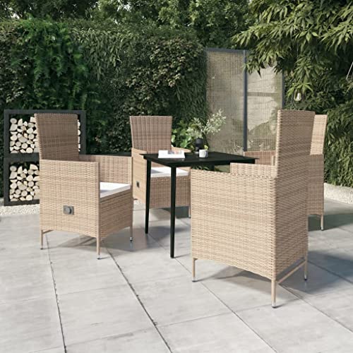 5-TLG. Garten-Essgruppe, Beige PE-Rattan, Stahl, Glastisch, Kissen, Outdoor Möbel Set, Essbereich, Terrasse, Balkon 5-TLG. Garten-Essgruppe, Beige PE-Rattan, Stahl, Glastisch, Kissen, Outdoor Möbel Set, Essbereich, Terrasse, Balkon von Teenpull
