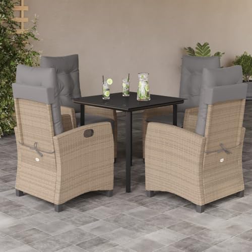 5-TLG. Garten-Essgruppe, Beigemischung Poly Rattan, verstellbare Stühle, gehärtetes Glas, für Terrasse, Balkon, gemütliches Outdoor Dining Set 5-TLG. Garten-Essgruppe, Beigemischung Poly Rattan, verstellbare Stühle, gehärtetes Glas, für Terrasse, Balkon, gemütliches Outdoor Dining Set von Teenpull
