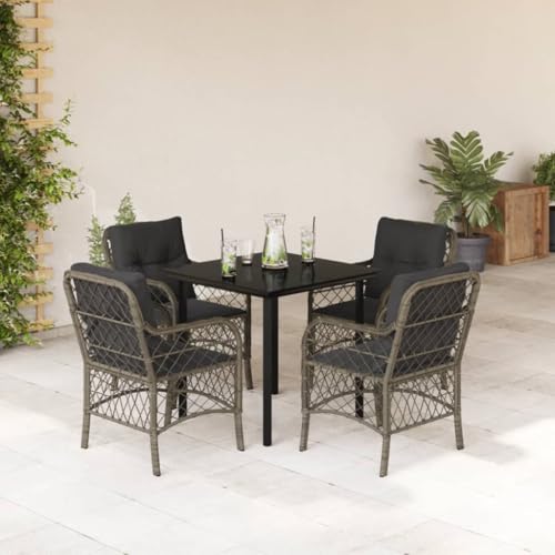 5-TLG. Garten-Essgruppe, Grau Poly Rattan, mit Kissen, Outdoor Möbel Set für Terrasse, Balkon, Essbereich, 110 kg Tragfähigkeit 5-TLG. Garten-Essgruppe, Grau Poly Rattan, mit Kissen, Outdoor Möbel Set für Terrasse, Balkon, Essbereich, 110 kg Tragfähigkeit von Teenpull