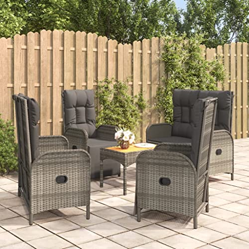 5-TLG. Garten-Essgruppe, Grau Poly Rattan Outdoor Möbel Set mit Kissen, Akazienholz Tisch, verstellbare Stühle für Patio, Balkon & Terrasse 5-TLG. Garten-Essgruppe, Grau Poly Rattan Outdoor Möbel Set mit Kissen, Akazienholz Tisch, verstellbare Stühle für Patio, Balkon & Terrasse von Teenpull