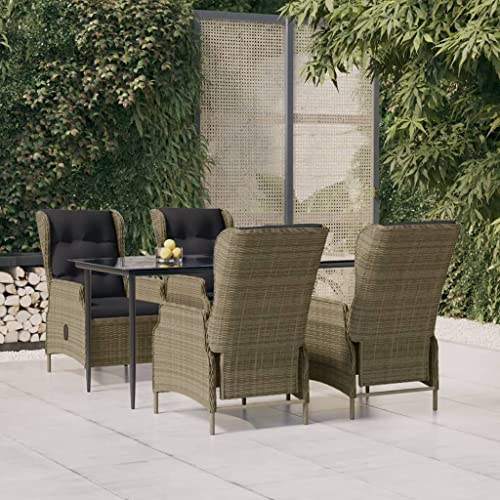 5-TLG. Garten-Essgruppe Braun Poly Rattan, verstellbare Stühle, Glastisch 160x80cm, wetterfestes Outdoor Dining Set für Terrasse, Balkon & Garten von Teenpull
