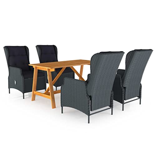 5-TLG. Garten-Essgruppe Dunkelgrau, Outdoor Terrassenmöbel Set mit Esstisch aus Akazienholz & Verstellbaren Rattan-Stühlen für Balkon & Garten von Teenpull