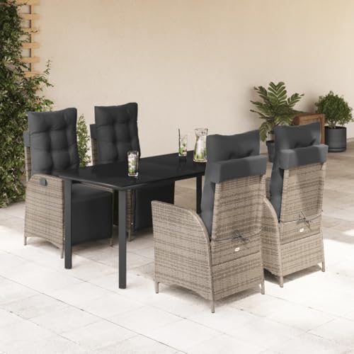 5-TLG. Garten-Essgruppe Grau Poly Rattan mit Kissen, Verstellbaren Relaxsesseln, Glastisch, UV-beständig für Terrasse, Balkon, Gartenmöbel Set 5-TLG. Garten-Essgruppe Grau Poly Rattan mit Kissen, Verstellbaren Relaxsesseln, Glastisch, UV-beständig für Terrasse, Balkon, Gartenmöbel Set von Teenpull