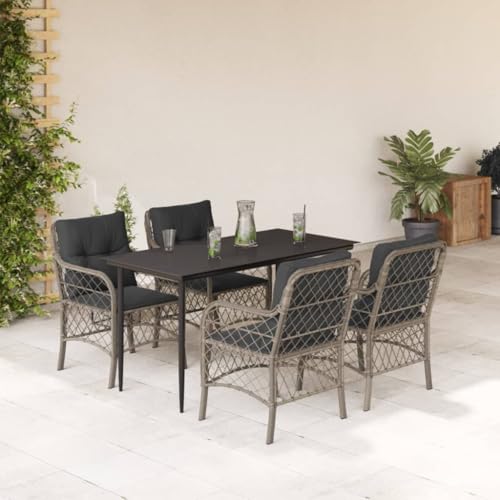 5-TLG. Garten Essgruppe Hellgrau, Poly Rattan Esstisch Set mit Glasplatte, 4 Stühle inklusive bequemer Kissen, UV-beständiges Outdoor Möbel für Terrasse, Balkon, Garten 5-TLG. Garten Essgruppe Hellgrau, Poly Rattan Esstisch Set mit Glasplatte, 4 Stühle inklusive bequemer Kissen, UV-beständiges Outdoor Möbel für Terrasse, Balkon, Garten von Teenpull