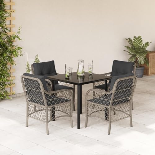 5-TLG. Garten-Essgruppe Hellgrau Poly Rattan, Outdoor Möbel Set mit bequemen Kissen, Esstisch & 4 Stühle für Balkon, Terrasse, Garten, Essbereich 5-TLG. Garten-Essgruppe Hellgrau Poly Rattan, Outdoor Möbel Set mit bequemen Kissen, Esstisch & 4 Stühle für Balkon, Terrasse, Garten, Essbereich von Teenpull