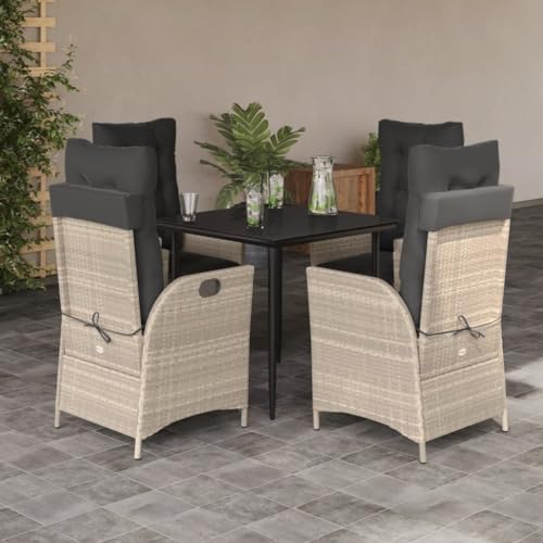 5-TLG. Garten-Essgruppe Hellgrau Poly Rattan mit Kissen, Verstellbare Relaxsessel, Gehärtete Glasplatte, UV-beständig, für Terrasse Balkon, Modernes Design 5-TLG. Garten-Essgruppe Hellgrau Poly Rattan mit Kissen, Verstellbare Relaxsessel, Gehärtete Glasplatte, UV-beständig, für Terrasse Balkon, Modernes Design von Teenpull