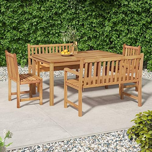 5-TLG. Garten-Essgruppe Massivholz Teak, 150x90x77cm Tisch, 2 Bänke, 2 Stühle, Wasserbeständig für Terrasse, Balkon, Gartenmöbel Set 5-TLG. Garten-Essgruppe Massivholz Teak, 150x90x77cm Tisch, 2 Bänke, 2 Stühle, Wasserbeständig für Terrasse, Balkon, Gartenmöbel Set von Teenpull