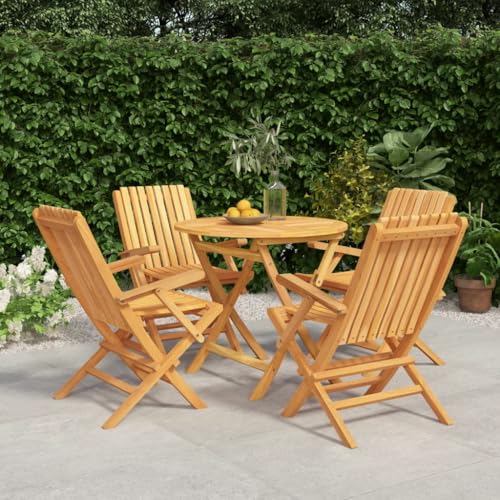 5-TLG. Garten-Essgruppe Massivholz Teak, Klappbar, 85 cm Durchmesser, Robustes Outdoor-Möbelset für Terrasse, Balkon, Garten, mit Sonnenschirmloch 5-TLG. Garten-Essgruppe Massivholz Teak, Klappbar, 85 cm Durchmesser, Robustes Outdoor-Möbelset für Terrasse, Balkon, Garten, mit Sonnenschirmloch von Teenpull