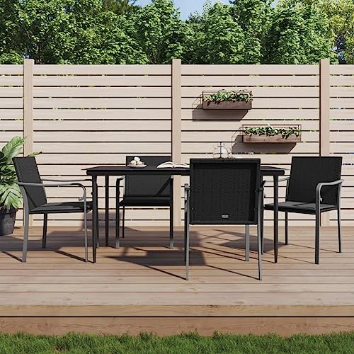 5-TLG. Garten-Essgruppe Poly Rattan, Stahlrahmen, Glasplatte, 4 Stühle mit Kissen, Outdoor Möbel Set, Terrasse Balkon von Teenpull