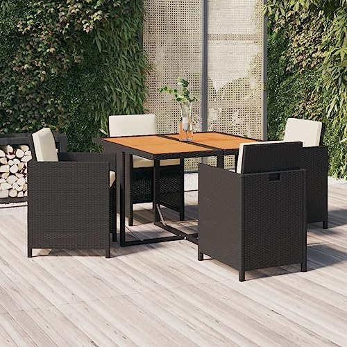 5-TLG. Garten-Essgruppe Poly Rattan Schwarz, wetterfestes Outdoor Dining Set mit Kissen, klappbare Stühle, stabil für Terrasse & Balkon von Teenpull