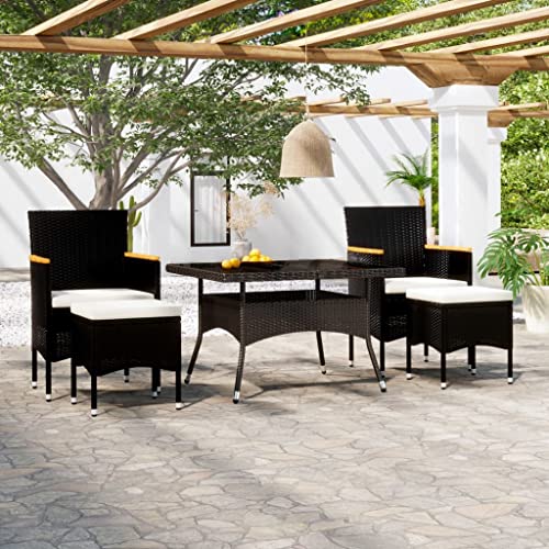 5-TLG. Garten-Essgruppe Poly Rattan und Hartglas Schwarz, Outdoor Terrassenmöbel Set mit 2 Stühlen, 2 Hockern, Esstisch für Balkon, wasserfest, bequemes Dining 5-TLG. Garten-Essgruppe Poly Rattan und Hartglas Schwarz, Outdoor Terrassenmöbel Set mit 2 Stühlen, 2 Hockern, Esstisch für Balkon, wasserfest, bequemes Dining von Teenpull