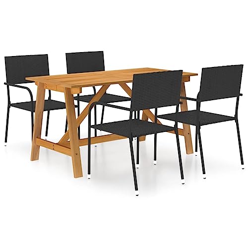 5-TLG. Garten-Essgruppe Schwarz, Akazienholz Esstisch, Stapelbare PE-Rattan Outdoor Stühle für Terrasse, Balkon, Veranda, Robuste Möbel Set 5-TLG. Garten-Essgruppe Schwarz, Akazienholz Esstisch, Stapelbare PE-Rattan Outdoor Stühle für Terrasse, Balkon, Veranda, Robuste Möbel Set von Teenpull