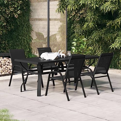 5-TLG. Garten-Essgruppe Schwarz, Modernes Terrassenmöbel-Set mit Stapelstühlen, Wasserabweisendem Textilene und Gehärtetem Glas, Ideal für Balkon & Outdoor Dining 5-TLG. Garten-Essgruppe Schwarz, Modernes Terrassenmöbel-Set mit Stapelstühlen, Wasserabweisendem Textilene und Gehärtetem Glas, Ideal für Balkon & Outdoor Dining von Teenpull