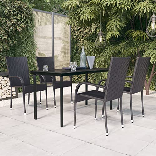 5-TLG. Garten-Essgruppe Schwarz, Outdoor Möbel Set mit 4 Stühlen und Glastisch, wasserfestes PE-Rattan für Terrasse, Balkon und Veranda, modernes Design für entspannte Mahlzeiten 5-TLG. Garten-Essgruppe Schwarz, Outdoor Möbel Set mit 4 Stühlen und Glastisch, wasserfestes PE-Rattan für Terrasse, Balkon und Veranda, modernes Design für entspannte Mahlzeiten von Teenpull