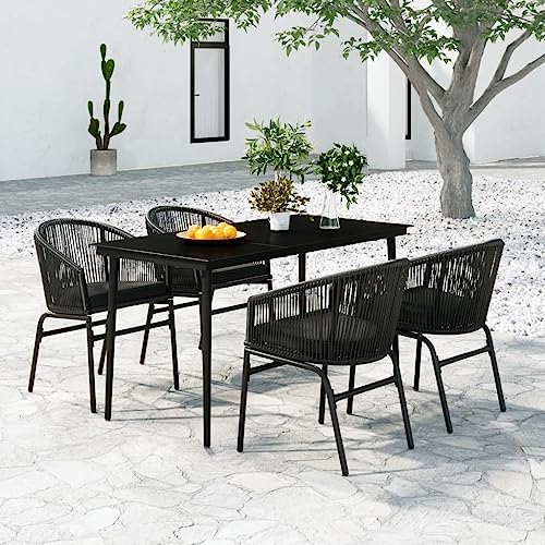 5-TLG. Garten-Essgruppe Schwarz, Outdoor-Möbel-Set mit Glastisch und 4 Rattan-Stühlen, pulverbeschichteter Stahlrahmen für Terrasse, Balkon und Garten 5-TLG. Garten-Essgruppe Schwarz, Outdoor-Möbel-Set mit Glastisch und 4 Rattan-Stühlen, pulverbeschichteter Stahlrahmen für Terrasse, Balkon und Garten von Teenpull