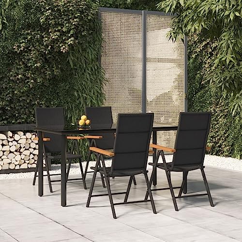 5-TLG. Garten-Essgruppe Schwarz Braun, wetterfestes Poly Rattan, 160x80cm Glastisch, verstellbare Stühle, Outdoor Möbel Set für Terrasse, Balkon von Teenpull