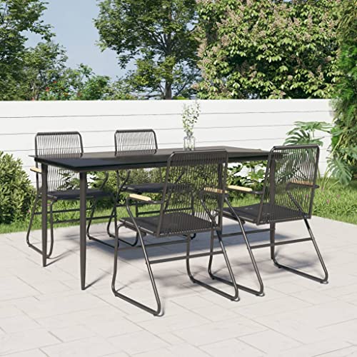 5-TLG. Garten-Essgruppe Schwarz PVC Rattan, Outdoor Möbel Set mit Tisch und 4 Stühlen, robust für Terrasse, Balkon, Essbereich von Teenpull