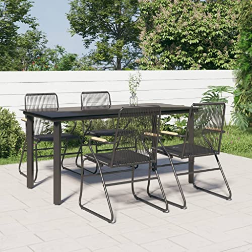 5-TLG. Garten-Essgruppe Schwarz PVC Rattan, Outdoor-Möbelset mit Tisch aus Hartglas, 4 Stühle für Patio, Balkon, Terrasse, modernes Design, robust und wetterfest 5-TLG. Garten-Essgruppe Schwarz PVC Rattan, Outdoor-Möbelset mit Tisch aus Hartglas, 4 Stühle für Patio, Balkon, Terrasse, modernes Design, robust und wetterfest von Teenpull
