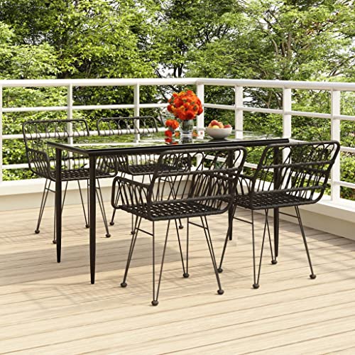 5-TLG. Garten-Essgruppe Schwarz Poly Rattan mit gehärtetem Glas, 140x70x74 cm, Outdoor Möbel Set für Terrasse, Balkon, Veranda von Teenpull