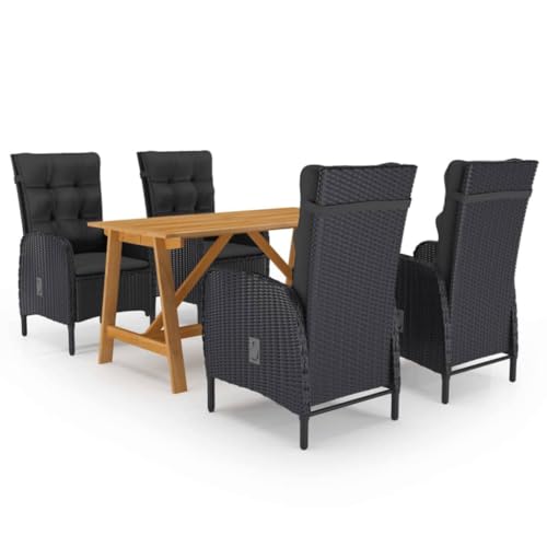 5-TLG. Garten-Essgruppe Schwarz aus Akazienholz, Polyrattan & Stahl, 140x70cm Esstisch mit 4 Stühlen, wetterfestes Outdoor Set für Balkon, Terrasse & Garten 5-TLG. Garten-Essgruppe Schwarz aus Akazienholz, Polyrattan & Stahl, 140x70cm Esstisch mit 4 Stühlen, wetterfestes Outdoor Set für Balkon, Terrasse & Garten von Teenpull