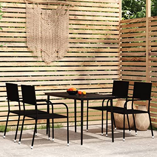 5-TLG. Garten-Essgruppe Schwarz aus PE-Rattan und Glas, stapelbare Outdoor Stühle mit Stahlrahmen, witterungsbeständiges Patio Möbel Set für Balkon und Terrasse von Teenpull