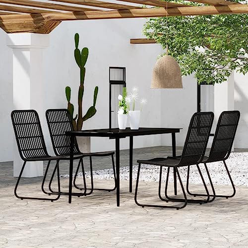5-TLG. Garten Essgruppe Schwarz mit Glastisch, strapazierfähigem PE-Rattan und stabilem Stahlrahmen, modernes Outdoor Möbel Set für Terrasse, Balkon, Veranda und Garten von Teenpull