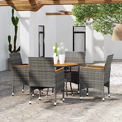 5-TLG. Garten-Essgruppe aus grauem Poly Rattan, Akazienholz-Tisch, Bequeme Stühle mit Kissen, langlebig für Terrasse, Balkon, Außenbereich, Modernes Design Set 5-TLG. Garten-Essgruppe aus grauem Poly Rattan, Akazienholz-Tisch, Bequeme Stühle mit Kissen, langlebig für Terrasse, Balkon, Außenbereich, Modernes Design Set von Teenpull