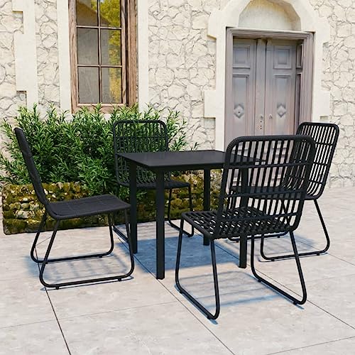 5-TLG. Garten-Essgruppe aus robustem Poly Rattan und Glas, Schwarz, stapelbare Outdoor Terrassen Möbel Set mit Tisch & Stühlen für Balkon & Veranda 5-TLG. Garten-Essgruppe aus robustem Poly Rattan und Glas, Schwarz, stapelbare Outdoor Terrassen Möbel Set mit Tisch & Stühlen für Balkon & Veranda von Teenpull