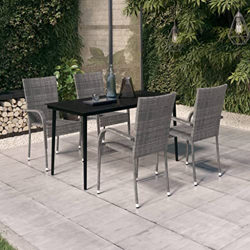 5-TLG. Garten Essgruppe für Terrasse & Balkon, Robustes PE-Rattan & Stahl, Grau-Schwarz Outdoor Sitzgruppe mit Glastisch & 4 Stühlen 5-TLG. Garten Essgruppe für Terrasse & Balkon, Robustes PE-Rattan & Stahl, Grau-Schwarz Outdoor Sitzgruppe mit Glastisch & 4 Stühlen von Teenpull