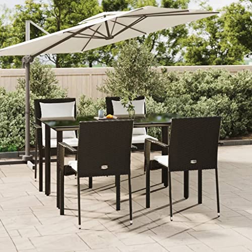 5-TLG. Garten-Essgruppe mit Kissen, Schwarz Poly Rattan, 4 Stühle & Tisch, Outdoor Möbel Set, Modernes Design für Terrasse & Balkon 5-TLG. Garten-Essgruppe mit Kissen, Schwarz Poly Rattan, 4 Stühle & Tisch, Outdoor Möbel Set, Modernes Design für Terrasse & Balkon von Teenpull