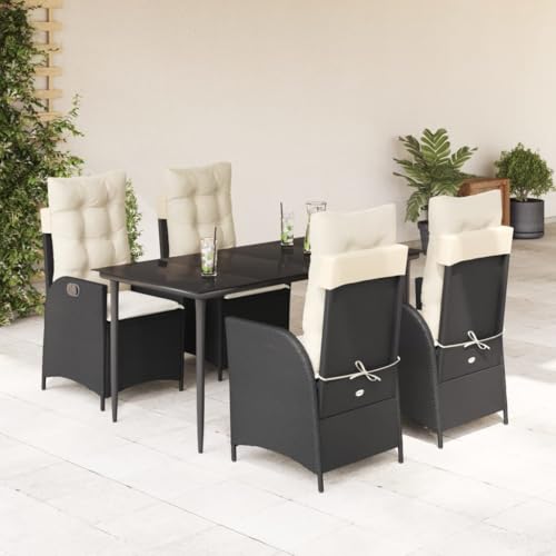 5-TLG. Garten-Essgruppe mit Kissen, Schwarz Poly Rattan Möbel Set für Terrasse, Balkon, Verstellbare Stühle, Outdoor Dining Tisch 160x80cm 5-TLG. Garten-Essgruppe mit Kissen, Schwarz Poly Rattan Möbel Set für Terrasse, Balkon, Verstellbare Stühle, Outdoor Dining Tisch 160x80cm von Teenpull