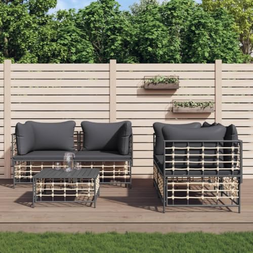 5-TLG. Garten-Lounge-Set, Anthrazit Poly Rattan, Ecksofa mit Kissen, Outdoor-Möbel für Terrasse & Balkon, Robustes Loungesofa, Wetterfestes Sitzmöbel Set 5-TLG. Garten-Lounge-Set, Anthrazit Poly Rattan, Ecksofa mit Kissen, Outdoor-Möbel für Terrasse & Balkon, Robustes Loungesofa, Wetterfestes Sitzmöbel Set von Teenpull