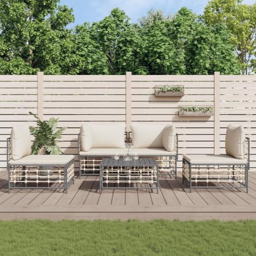 5-TLG. Garten-Lounge-Set, Anthrazit Poly Rattan Sitzgruppe mit Kissen, modulares Outdoor Sofa Ecksofa für Terrasse, Balkon & Garten von Teenpull