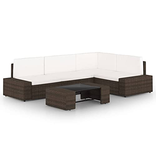 5-TLG. Garten-Lounge-Set, Braun Poly Rattan mit Cremeweißen Kissen, robustem Stahlrahmen & gehärteter Glasplatte für Terrasse, Balkon & Pool 5-TLG. Garten-Lounge-Set, Braun Poly Rattan mit Cremeweißen Kissen, robustem Stahlrahmen & gehärteter Glasplatte für Terrasse, Balkon & Pool von Teenpull
