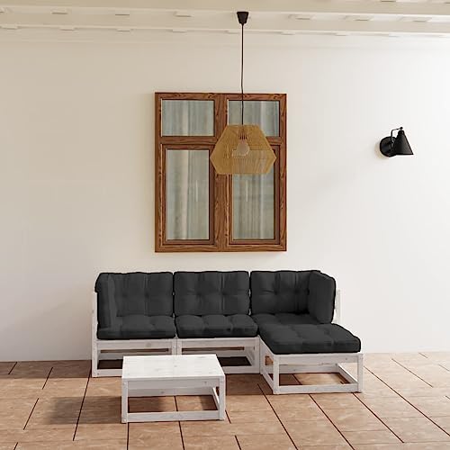 5-TLG. Garten-Lounge-Set, massives Kiefernholz, weiß, anthrazit Kissen, modulare Außenmöbel, robust & stabil für Terrasse, Balkon & Veranda, Bequeme Sitzgruppe 5-TLG. Garten-Lounge-Set, massives Kiefernholz, weiß, anthrazit Kissen, modulare Außenmöbel, robust & stabil für Terrasse, Balkon & Veranda, Bequeme Sitzgruppe von Teenpull