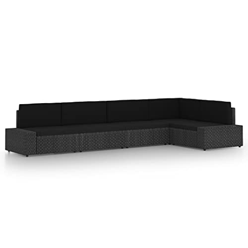 5-TLG. Garten-Lounge-Set Schwarz, Outdoor PE-Rattan Möbel mit Kissen, modulares Patio Sofa für Terrasse und Balkon von Teenpull