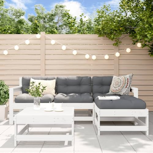 5-TLG. Garten-Lounge-Set Weiß, Massivholz Kiefer, Robustes Outdoor-Möbel für Balkon Terrasse, modulares Patio-Sofa-Set mit Tisch von Teenpull