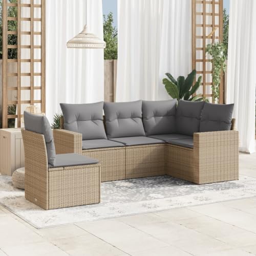 5-TLG. Garten-Sofagarnitur, Beige Poly Rattan Outdoor Loungemöbel Set, Modulares Design mit UV-beständigem Kissenbezug, für Terrasse, Balkon, Hof 5-TLG. Garten-Sofagarnitur, Beige Poly Rattan Outdoor Loungemöbel Set, Modulares Design mit UV-beständigem Kissenbezug, für Terrasse, Balkon, Hof von Teenpull