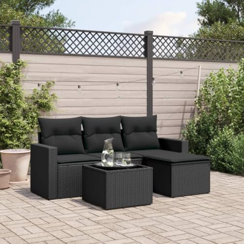 5-TLG. Garten-Sofagarnitur Schwarz, Robustes Poly Rattan, Bequeme Kissen, für Terrasse, Balkon, Außenbereich, modernes Design 5-TLG. Garten-Sofagarnitur Schwarz, Robustes Poly Rattan, Bequeme Kissen, für Terrasse, Balkon, Außenbereich, modernes Design von Teenpull