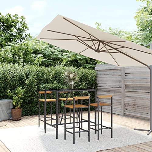 5-TLG. Gartenbar-Set, Schwarz Poly Rattan, Massivholz Akazie, 1 Bartisch & 4 Barstühle für Terrasse, Balkon, Außenbereich, Modernes Design, Wasserfestes Outdoor-Möbelset von Teenpull