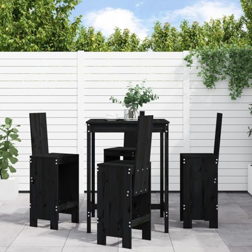 5-TLG. Gartenbar-Set Schwarz, Massivholz Kiefer, 82,5x82,5x110 cm, für Terrasse Balkon, Robustes Outdoor Möbel-Set von Teenpull