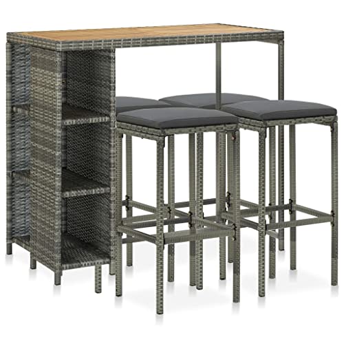 5-TLG. Gartenbar-Set mit Kissen, Poly Rattan Grau, 120 cm Bartisch für Terrasse und Balkon, wetterbeständiges Outdoor-Möbelset mit 4 Barhockern 5-TLG. Gartenbar-Set mit Kissen, Poly Rattan Grau, 120 cm Bartisch für Terrasse und Balkon, wetterbeständiges Outdoor-Möbelset mit 4 Barhockern von Teenpull
